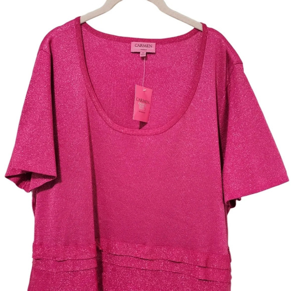 Carmen Marc Valvo Pink Shimmer Tiered Cocktail Dress NWT - Picture 2 of 7